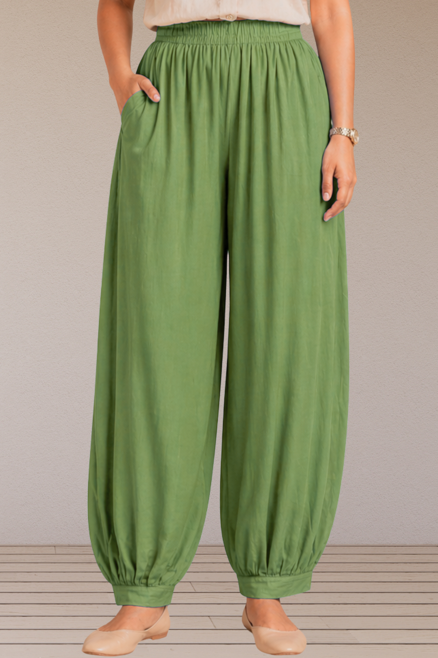 Pista Green Rayon Afghani Pants