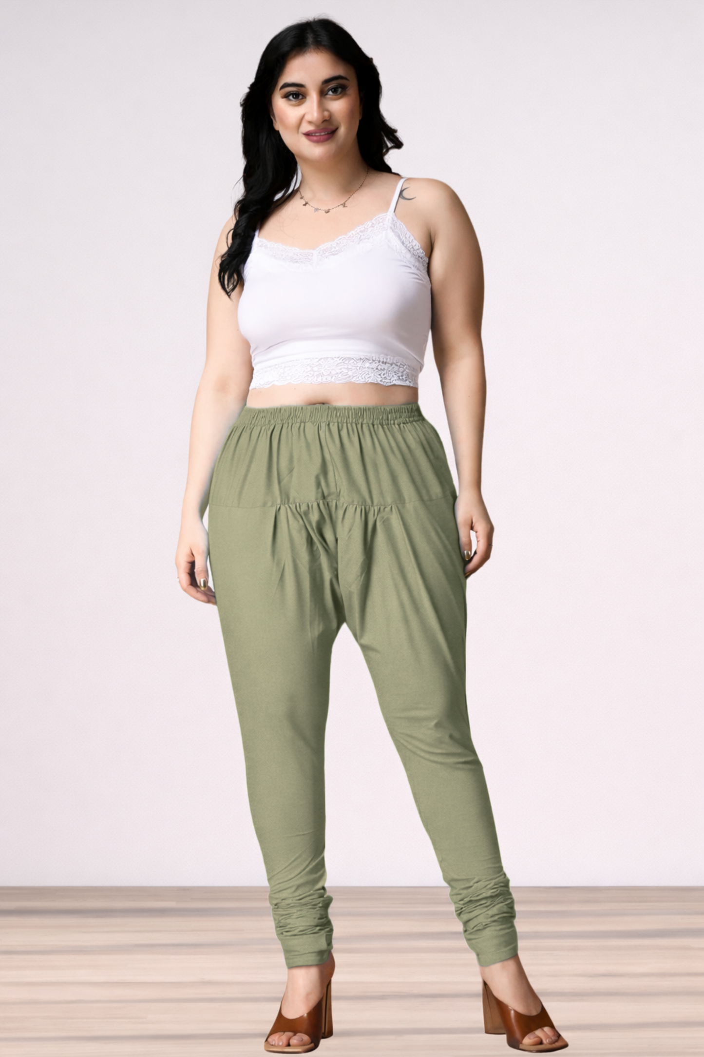 Pista Green Rayon Churidar Pants