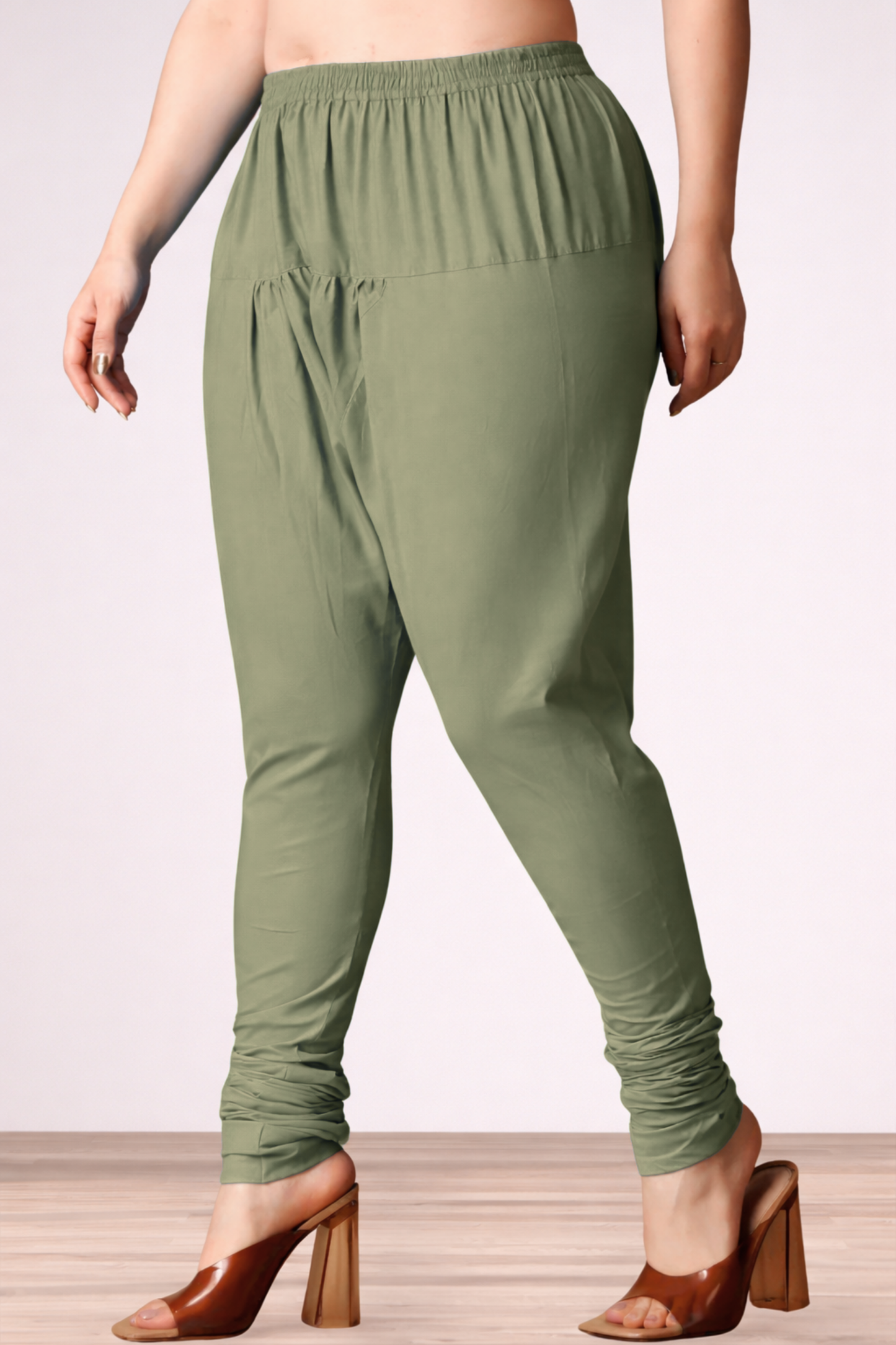 Pista Green Rayon Churidar Pants