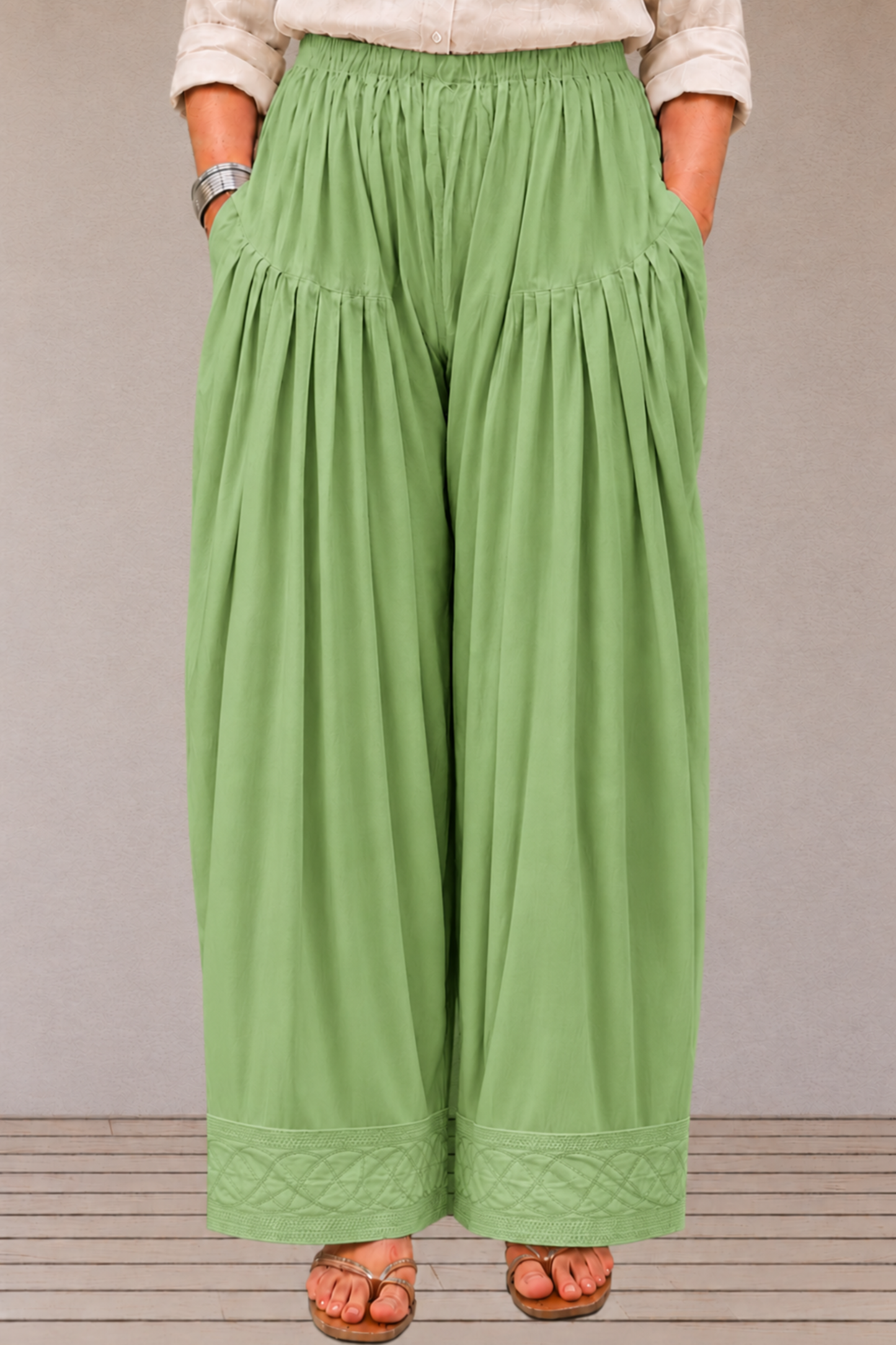 Pista Green Rayon Farshi Salwar