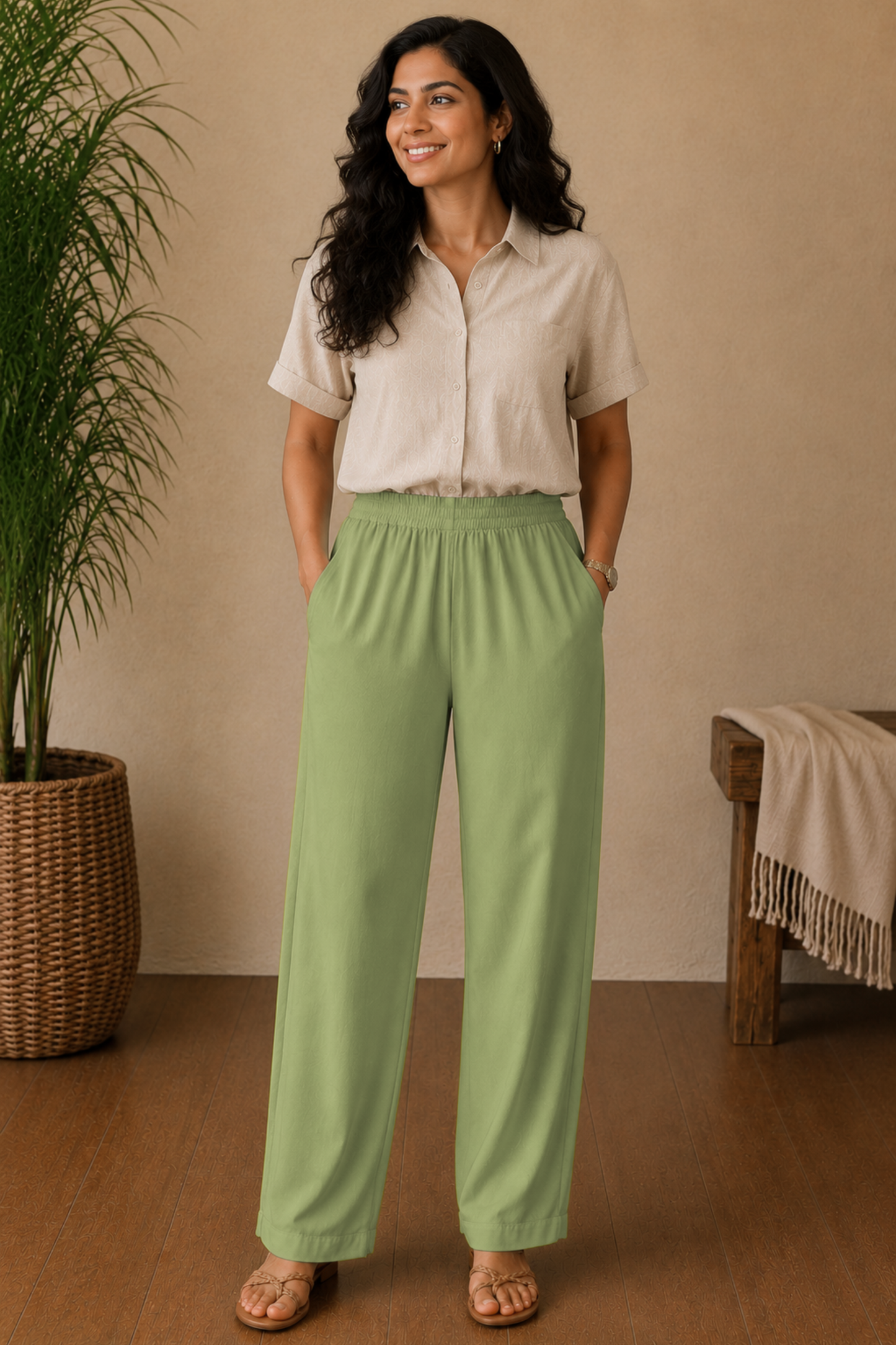 Pista Green Rayon Kurti Pant