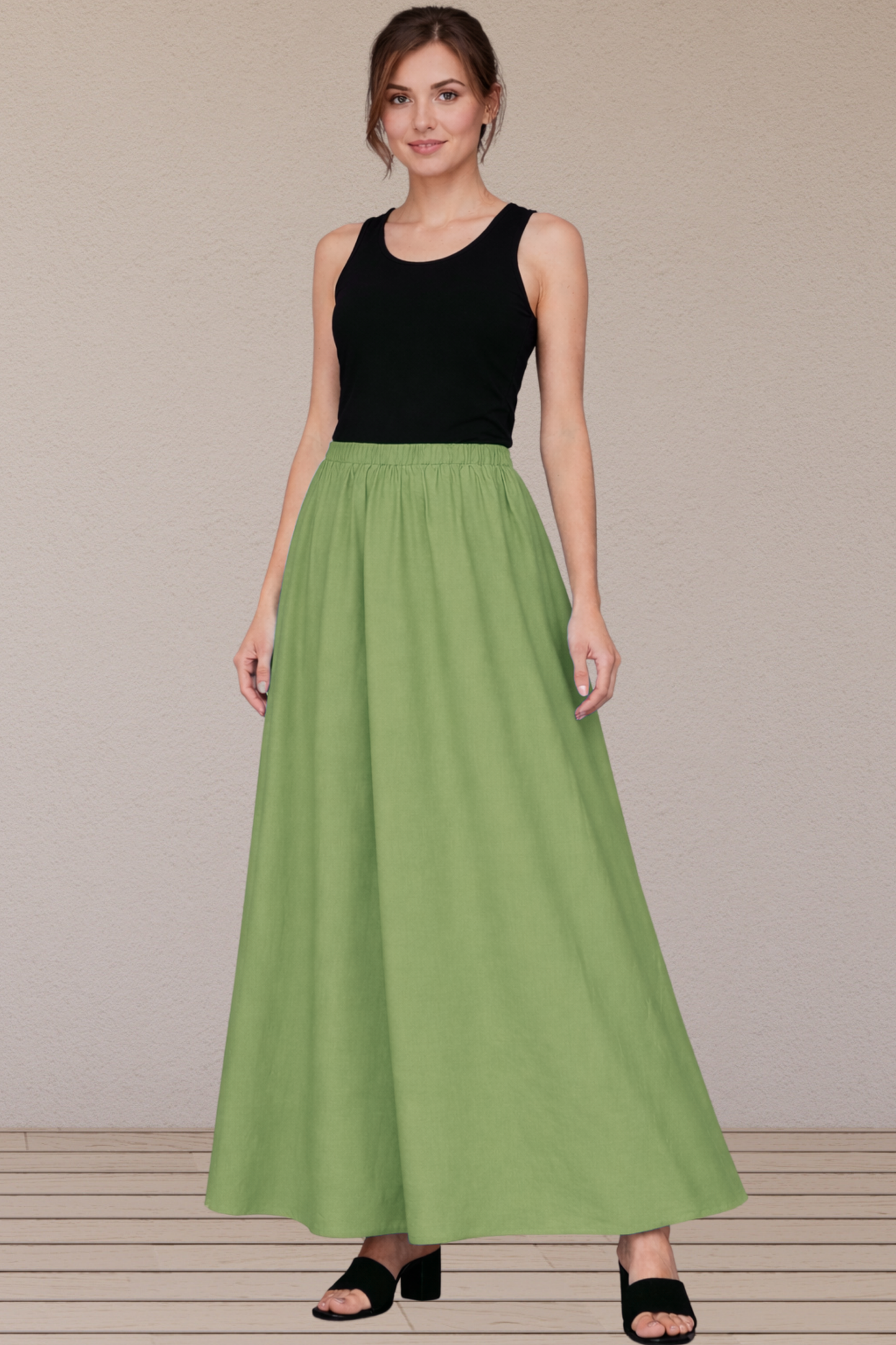 Pista Green Rayon Long Skirt