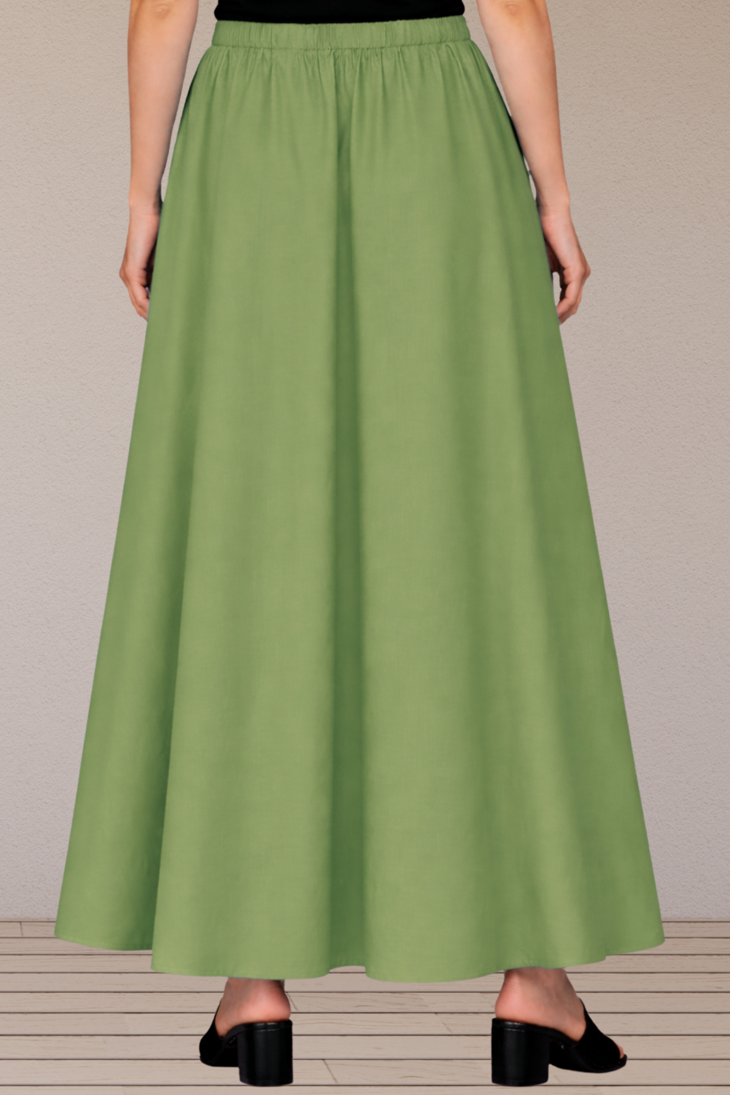 Pista Green Rayon Long Skirt