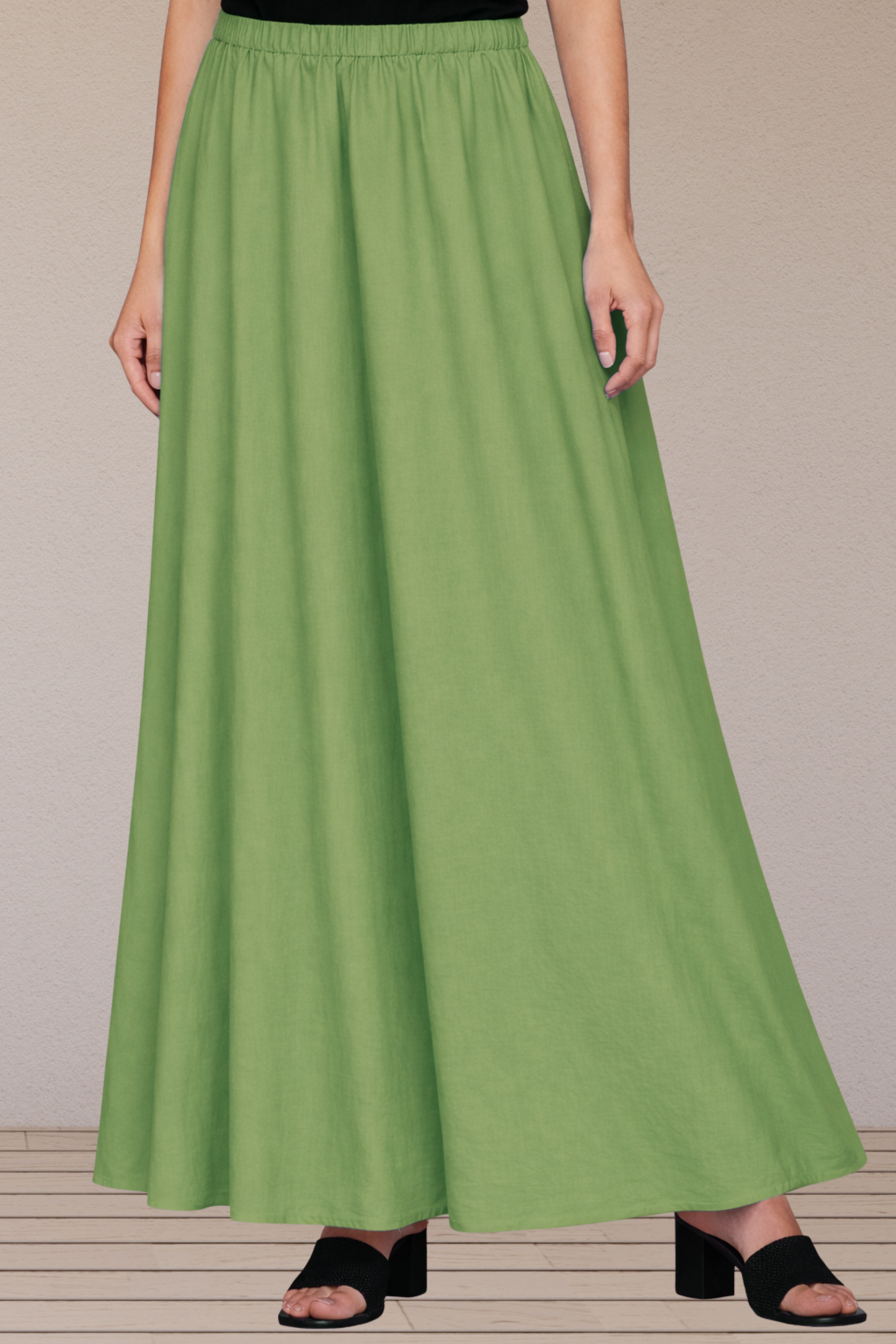 Pista Green Rayon Long Skirt