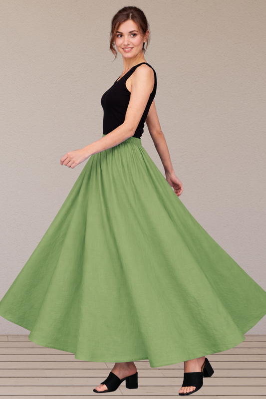 Pista Green Rayon Long Skirt