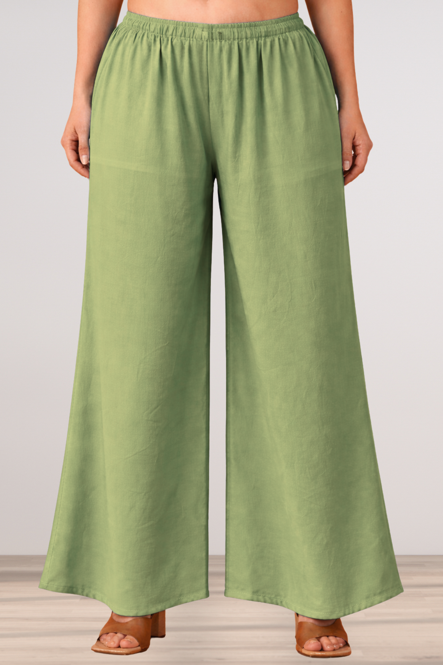 Pista Green Rayon Loose Palazzo