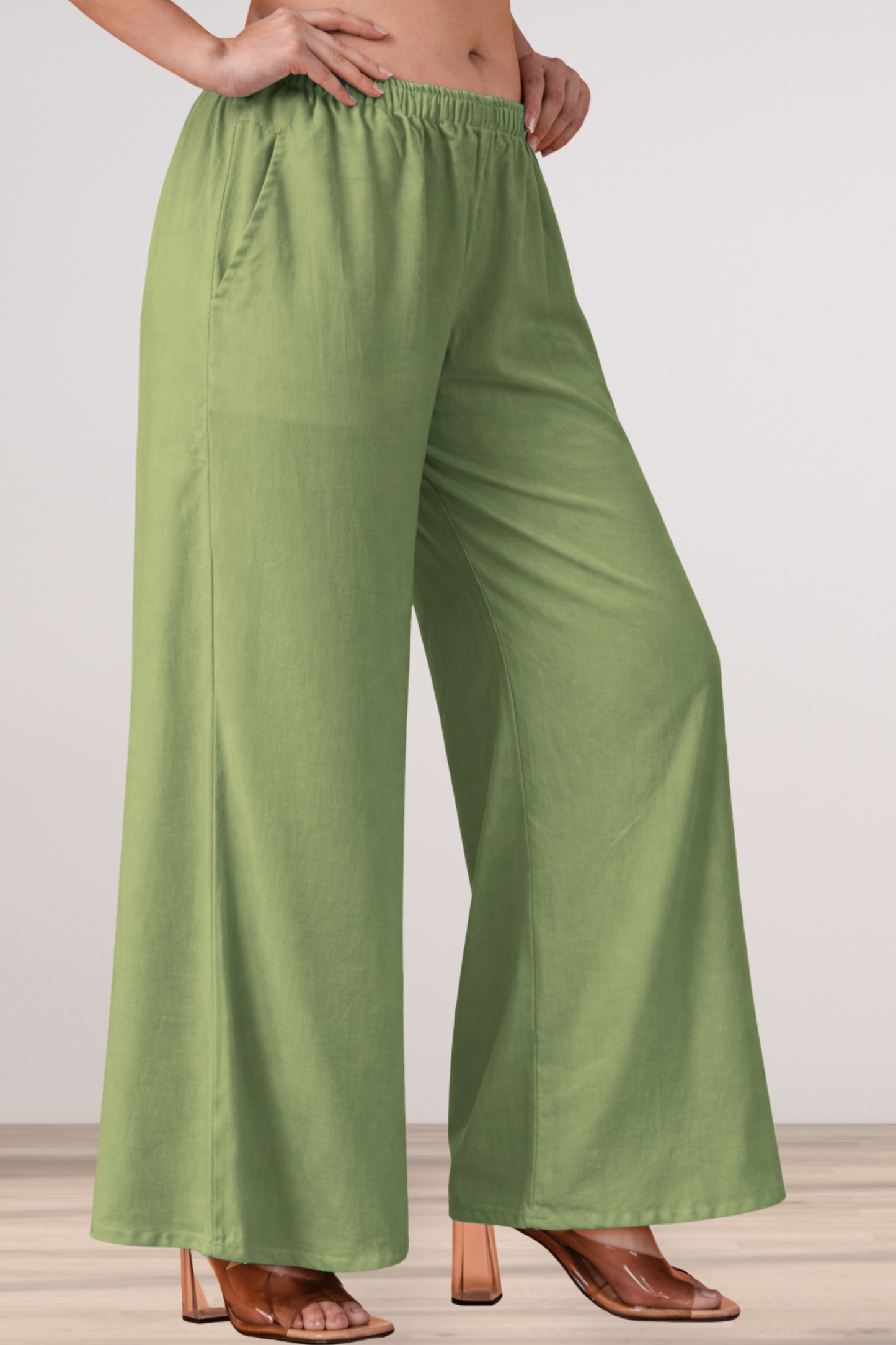 Pista Green Rayon Loose Palazzo