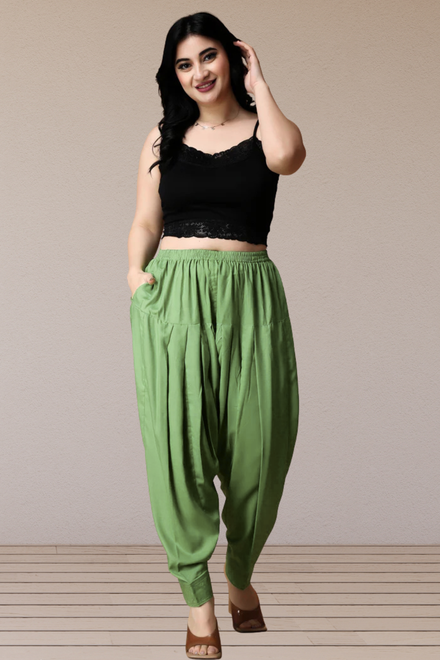 Pista Green Rayon Pleated Salwar