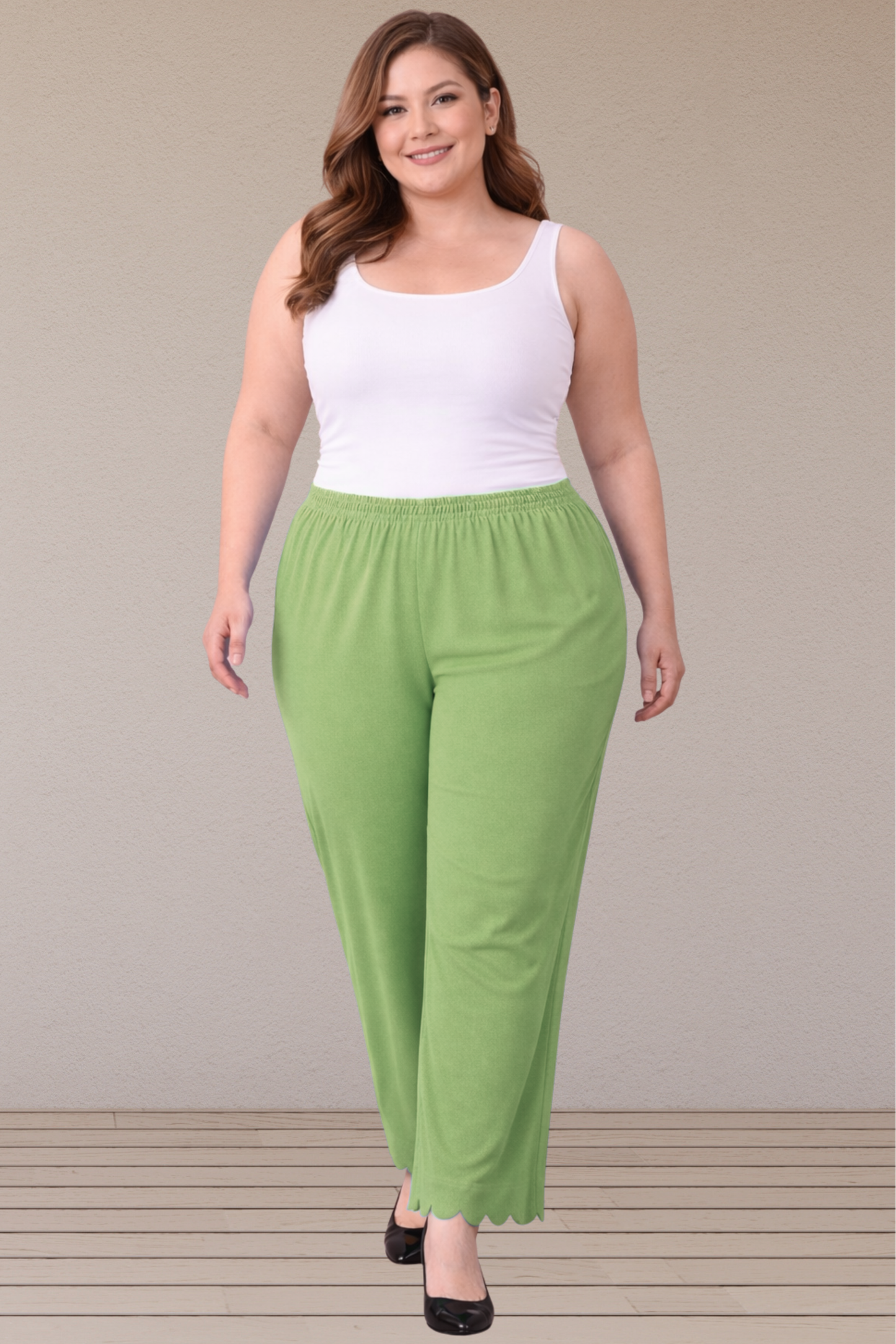 Pista Green Scallop Cut Palazzo
