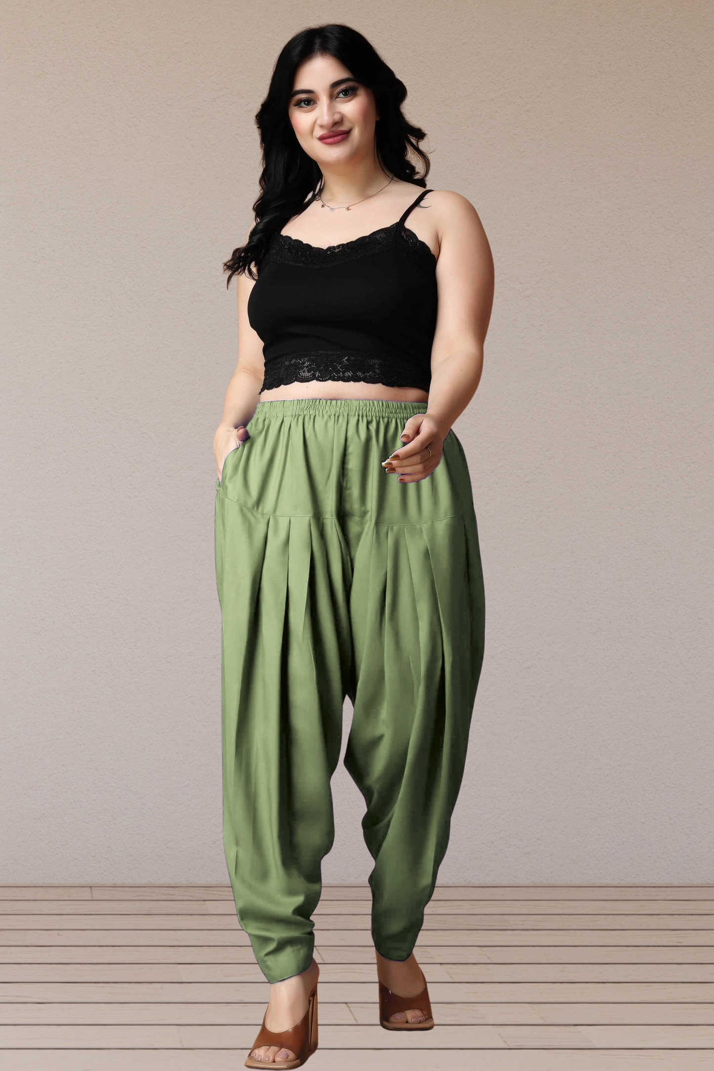 Pista Green Straight Rayon Salwar Pants