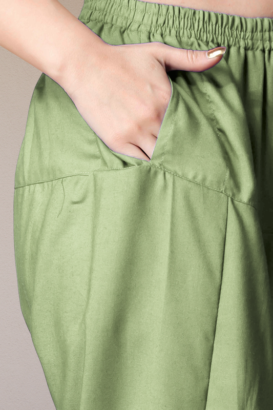 Pista Green Straight Rayon Salwar Pants