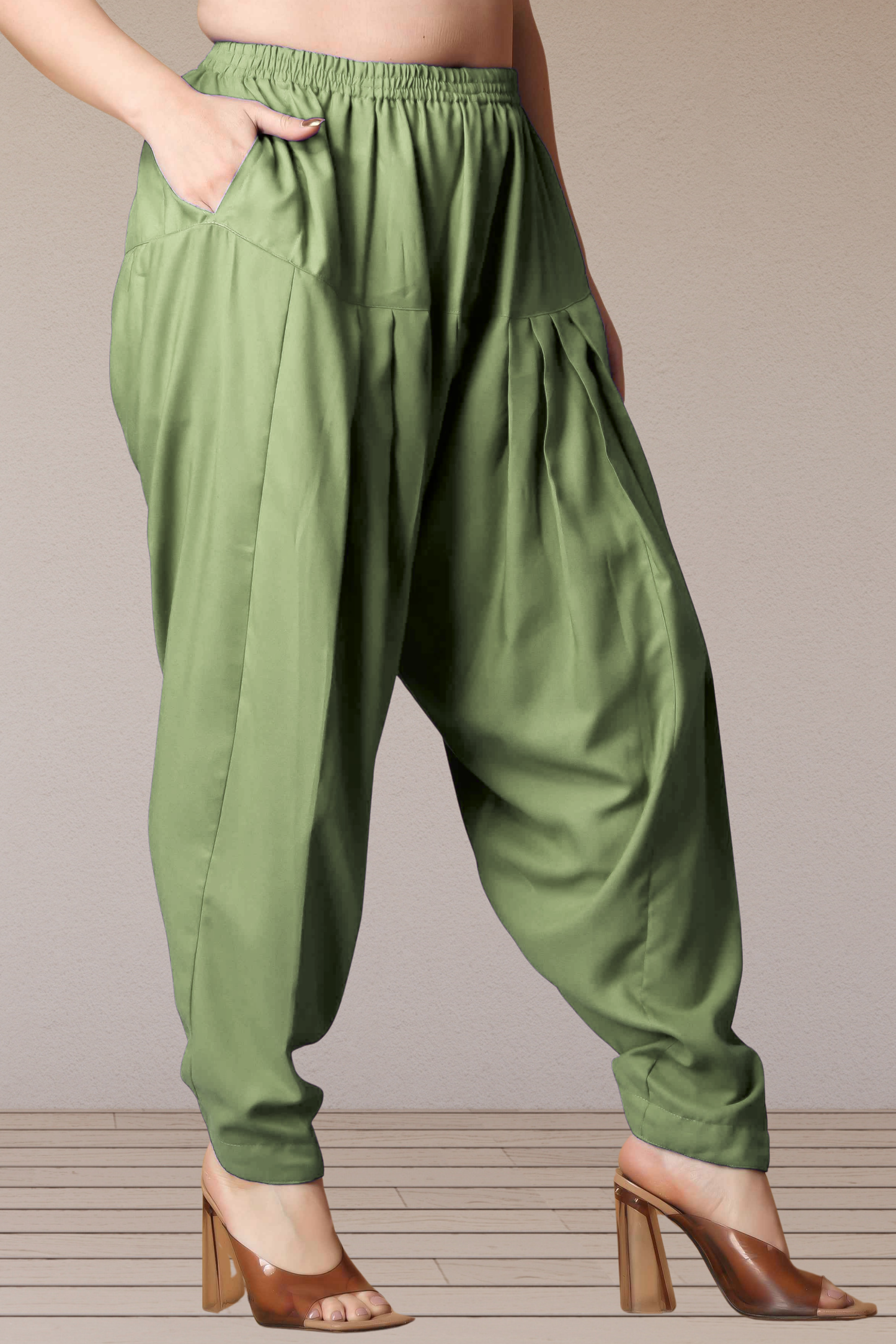 Pista Green Straight Rayon Salwar Pants