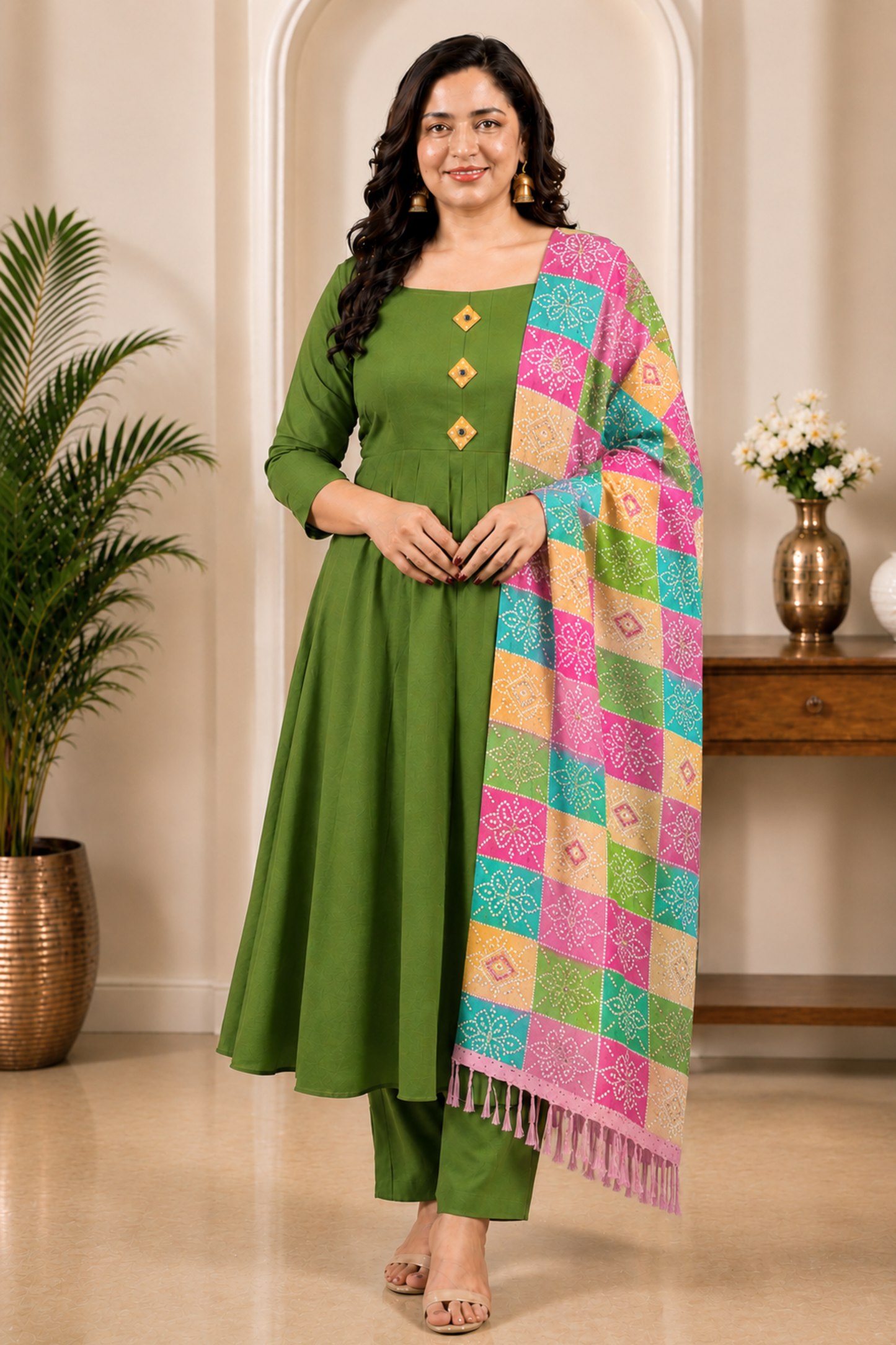 Pista Noor Rayon Anarkali Set