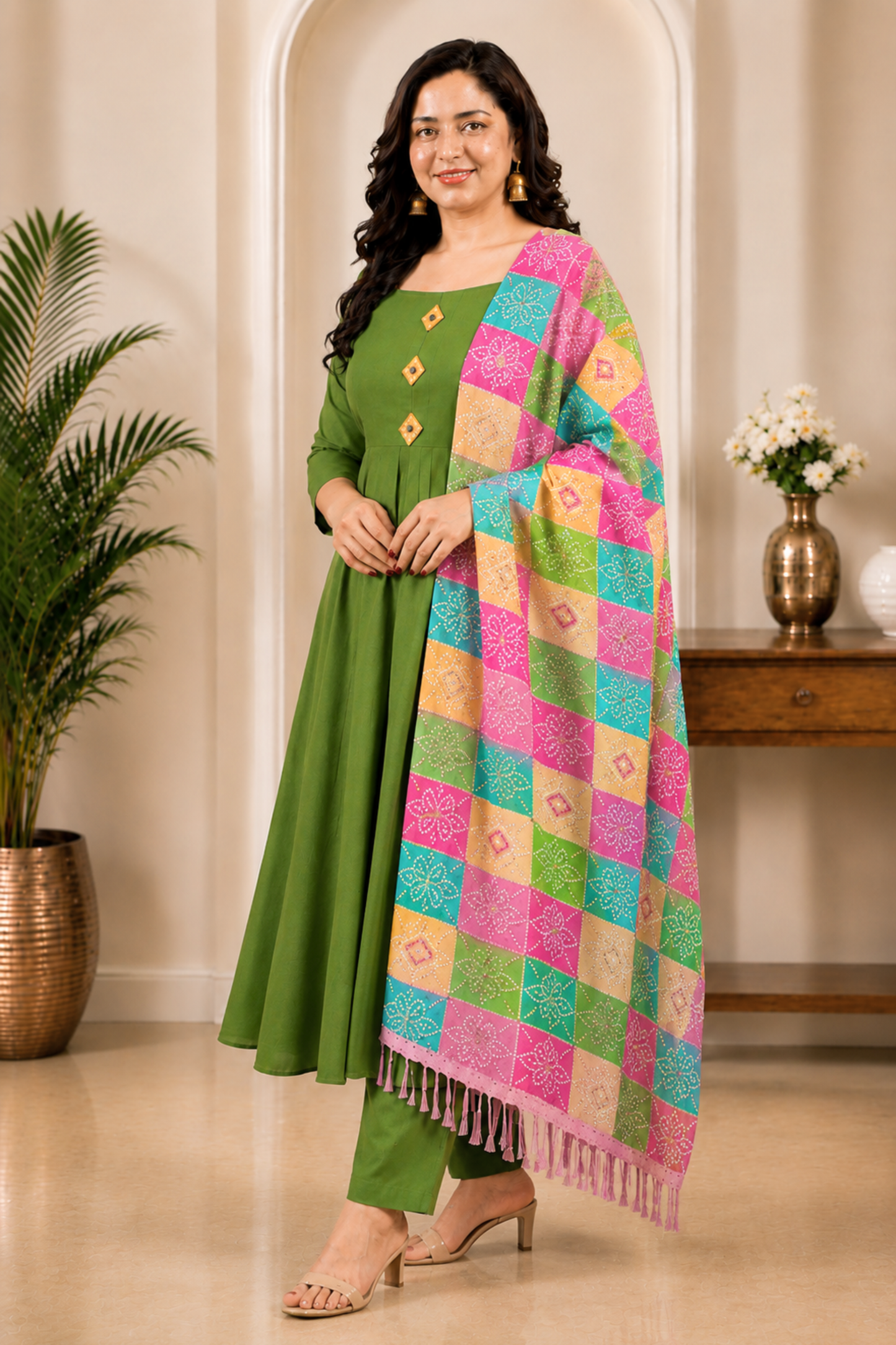 Pista Noor Rayon Anarkali Set