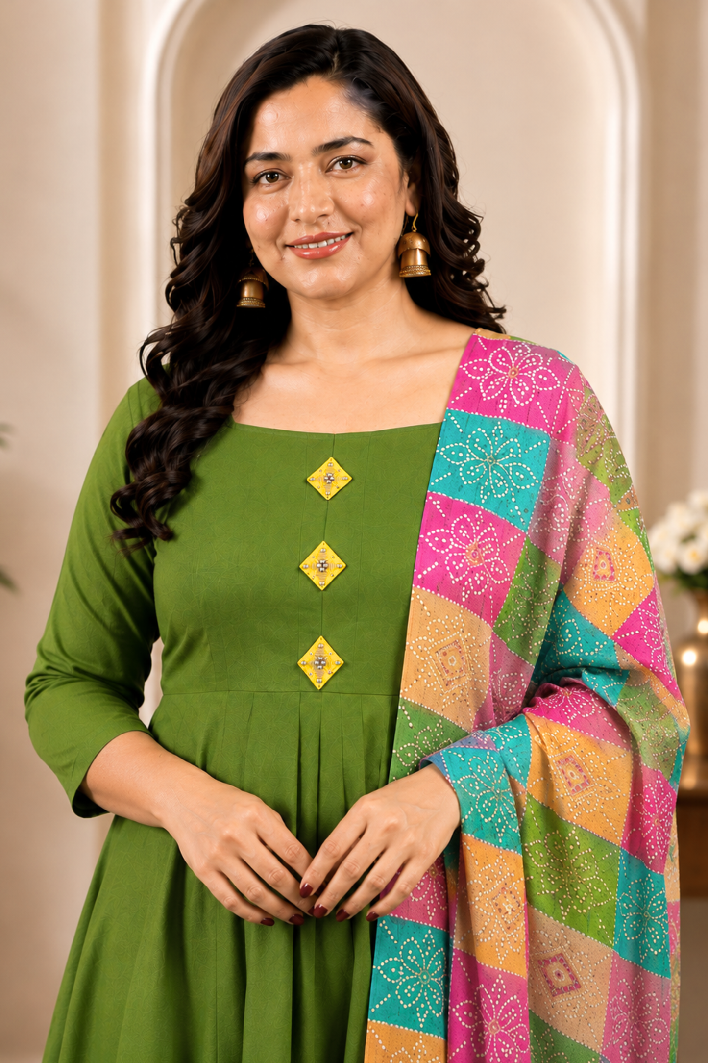Pista Noor Rayon Anarkali Set