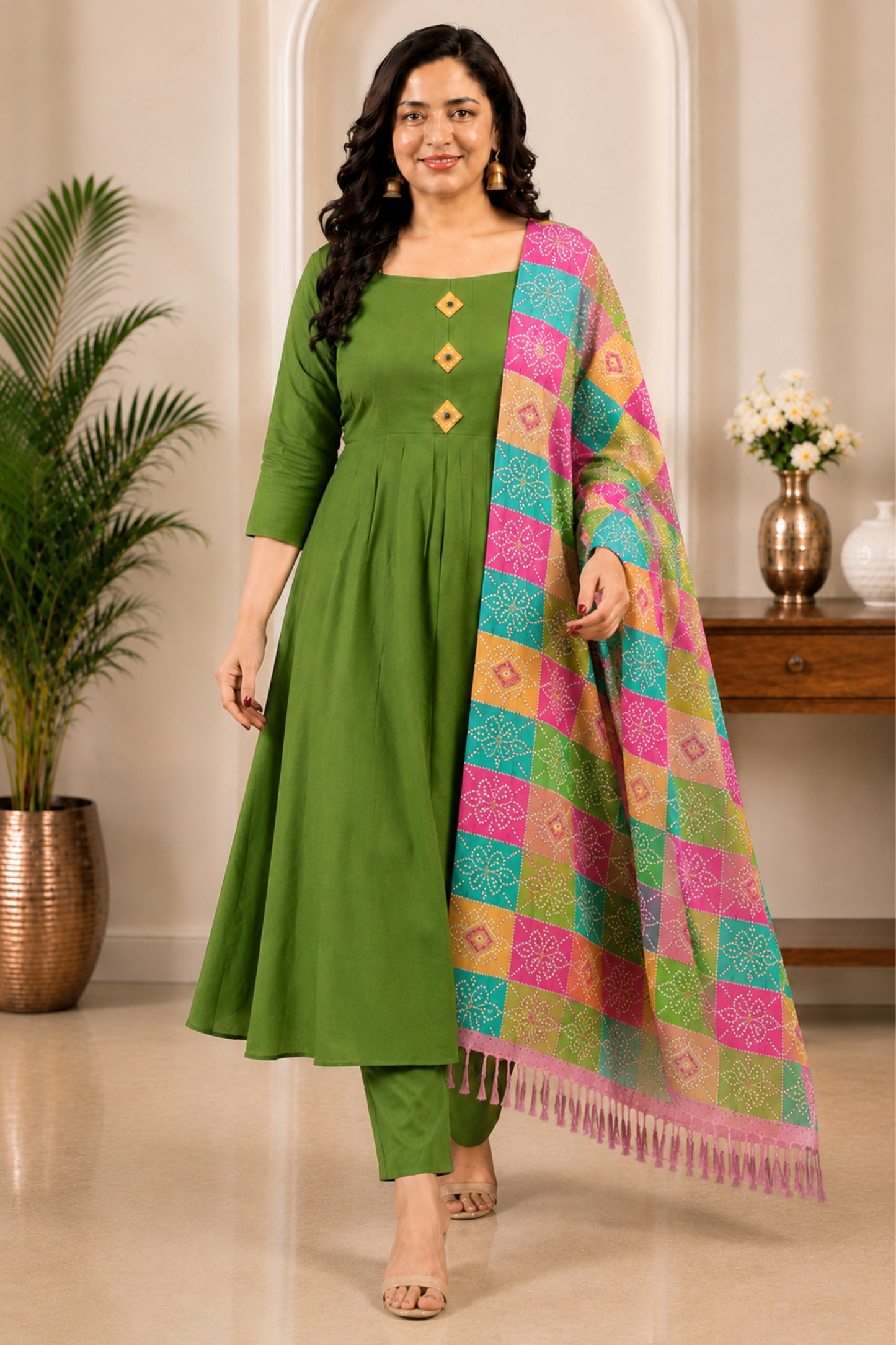 Pista Noor Rayon Anarkali Set