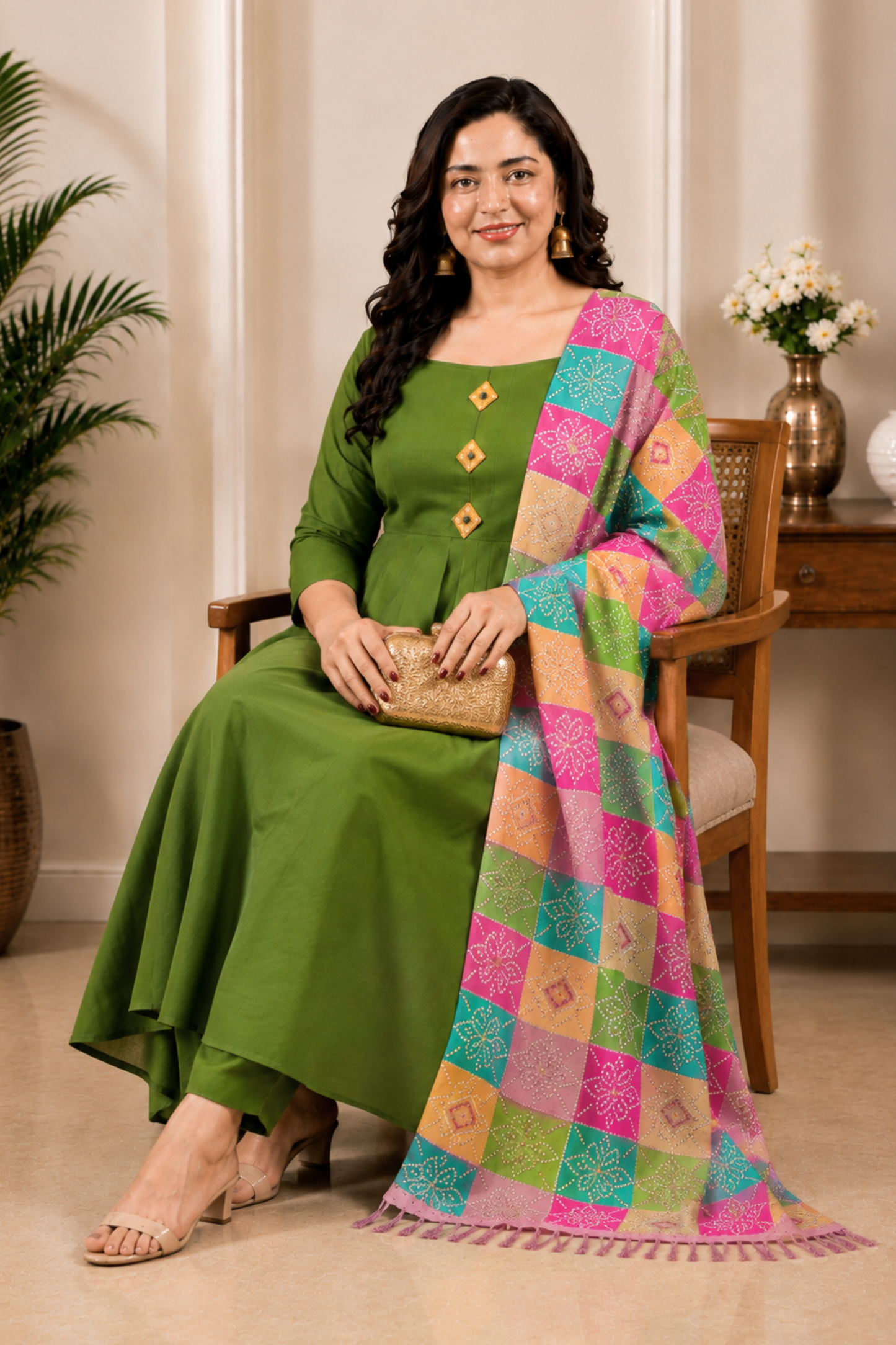Pista Noor Rayon Anarkali Set