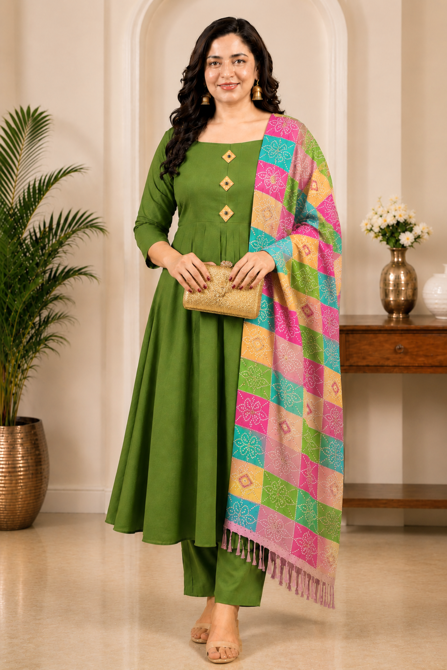 Pista Noor Rayon Anarkali Set