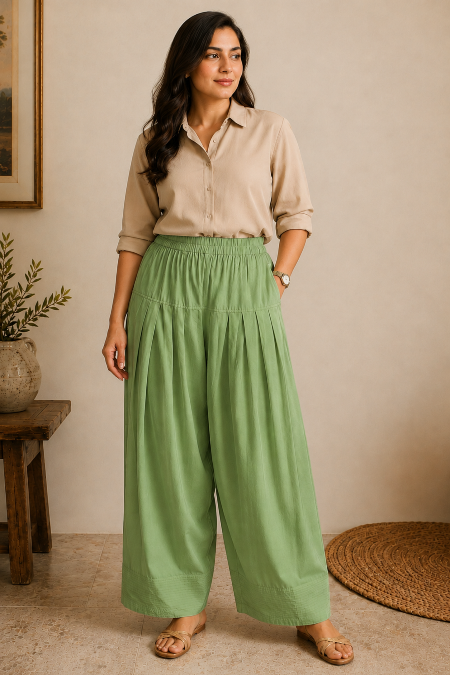 Pista Green Rayon Farshi Salwar