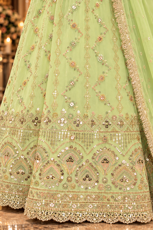 Pistachio Élan Embroidered Anarkali Dress With Dupatta