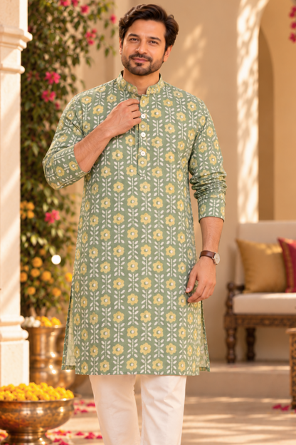 Olive Grove Foiled Festive Kurta