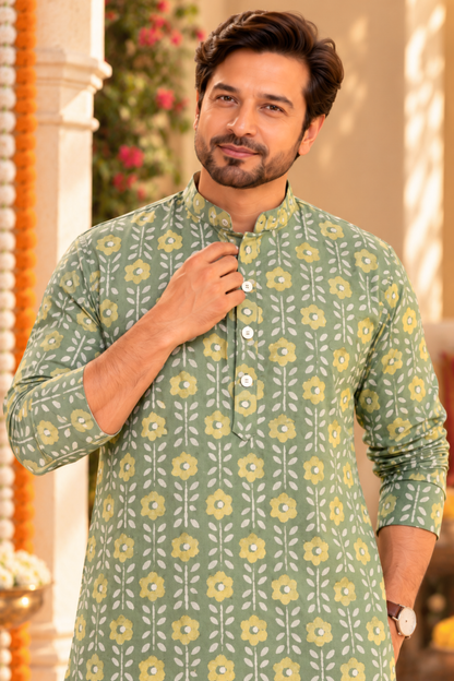 Olive Grove Foiled Festive Kurta