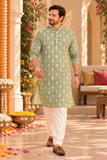 Olive Grove Foiled Festive Kurta