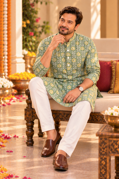 Olive Grove Foiled Festive Kurta