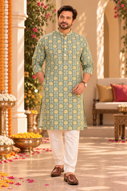 Olive Grove Foiled Festive Kurta