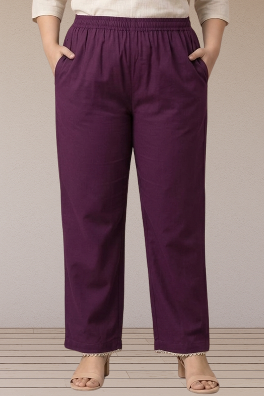 Plum Cotton Straight Pant