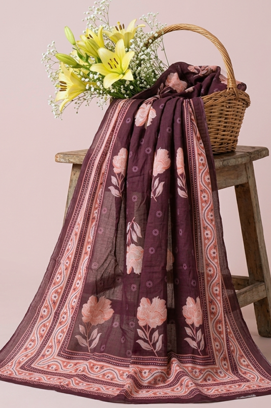 Plum Floral Cotton Dupatta