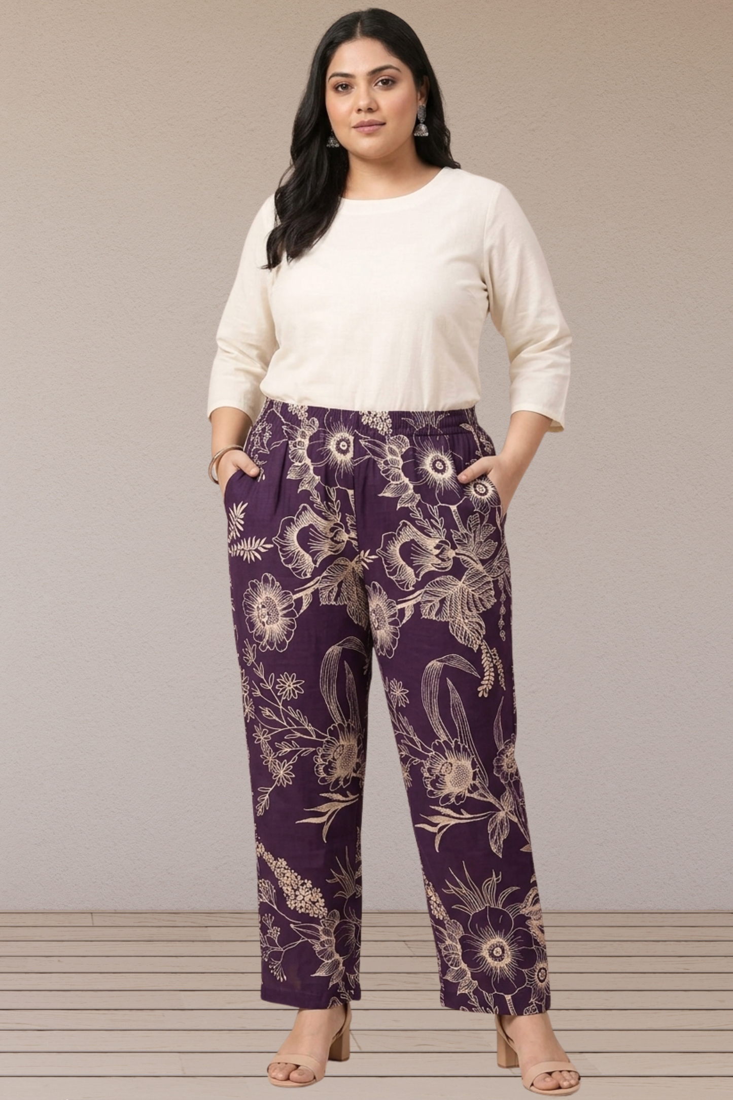 Plum Floral Cotton Pant