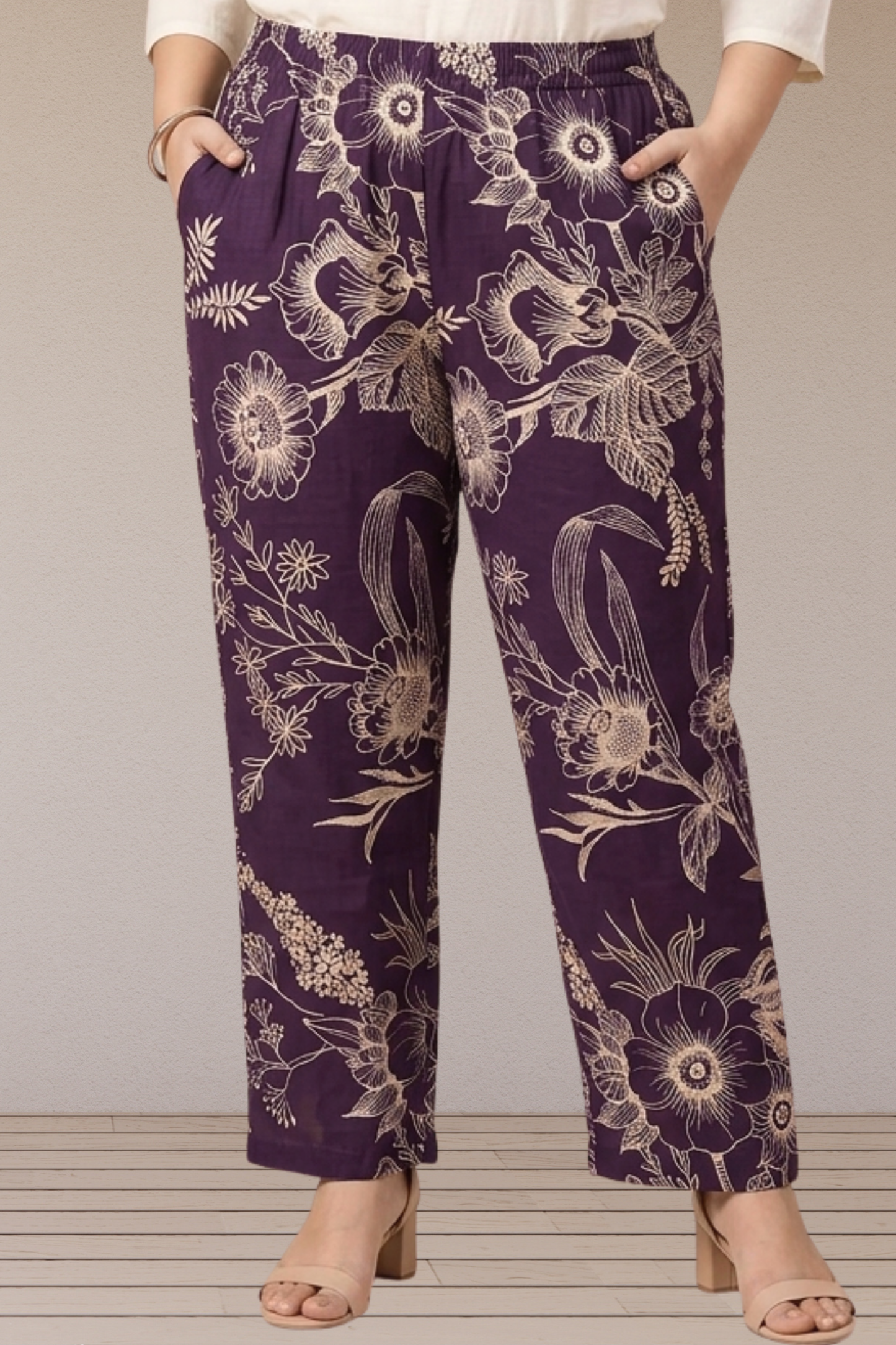 Plum Floral Cotton Pant