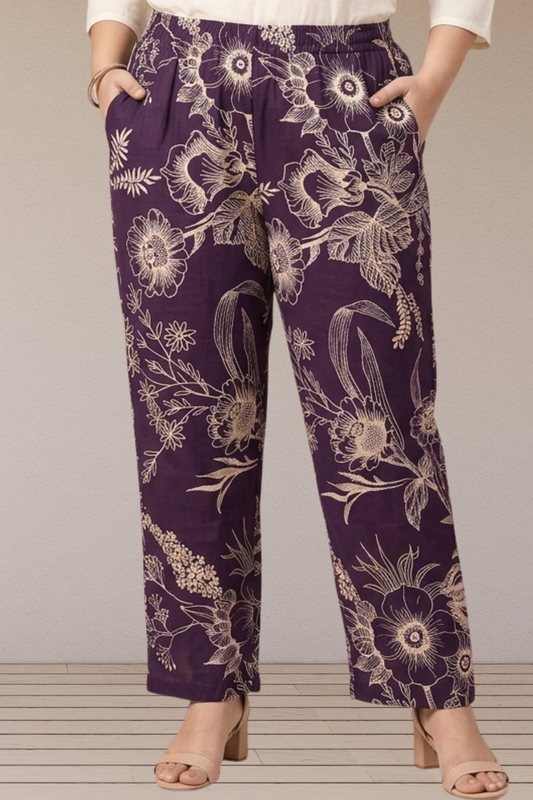 Plum Floral Cotton Pant