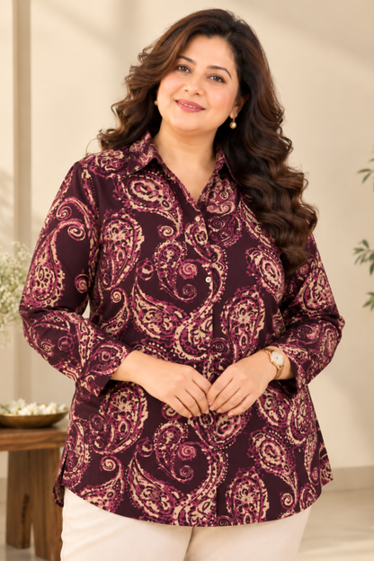 Plum Paisley Printed Collared Shirt