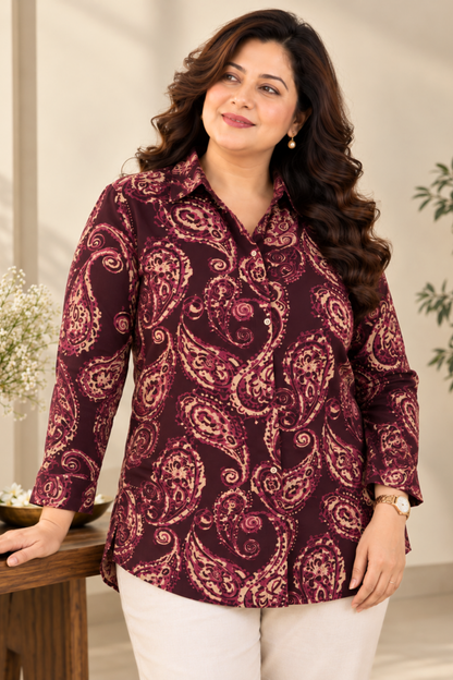 Plum Paisley Printed Collared Shirt