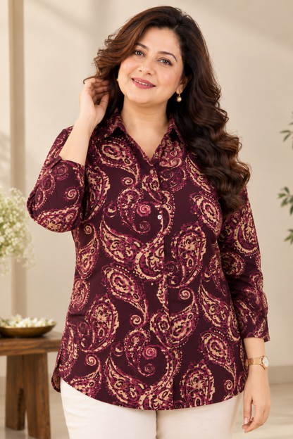 Plum Paisley Printed Collared Shirt