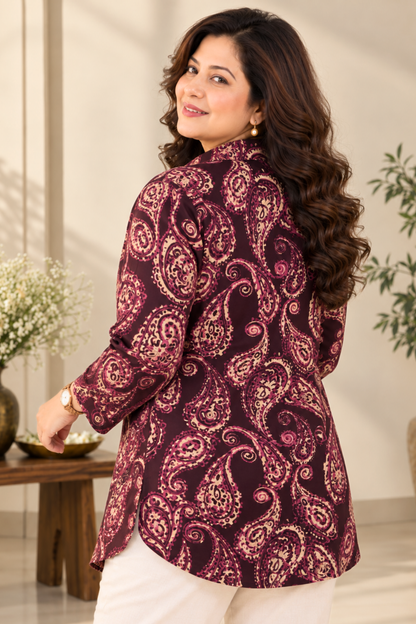 Plum Paisley Printed Collared Shirt