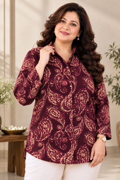 Plum Paisley Printed Collared Shirt