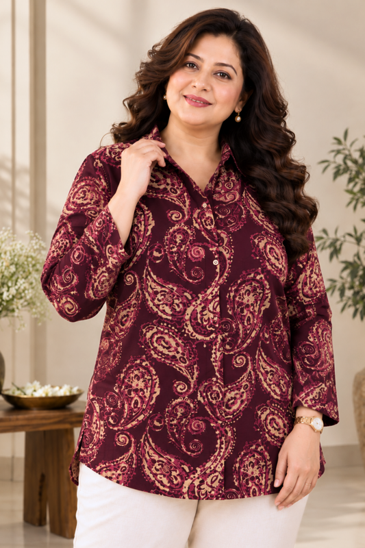 Plum Paisley Printed Collared Shirt