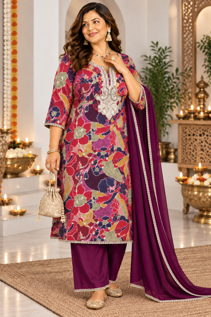 Plum Serenade Foiled Suit Set