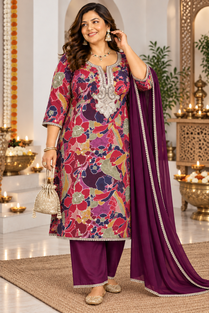 Plum Serenade Foiled Suit Set