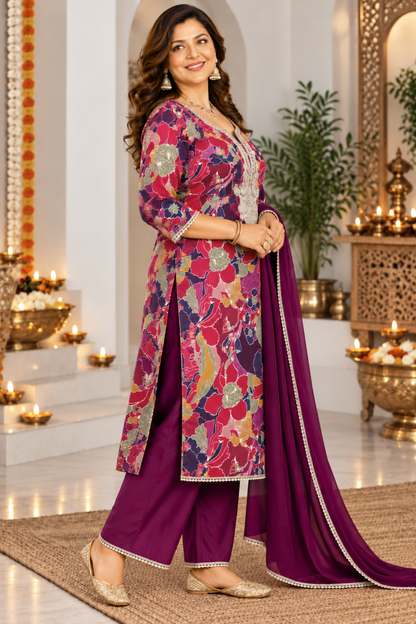 Plum Serenade Foiled Suit Set