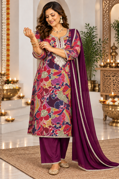 Plum Serenade Foiled Suit Set