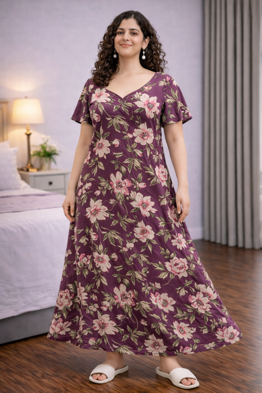 Plum Whisper Cotton Night Gown