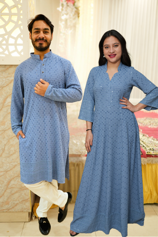 Cobalt Blue Sequined Couple Dress