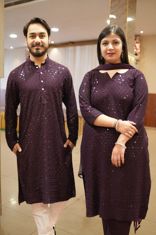 Deep Mulberry Sequined Couple Outfit