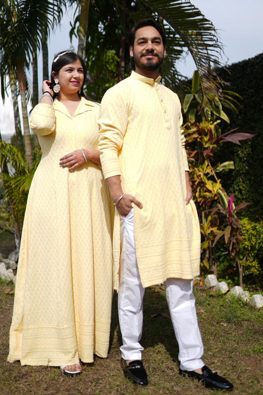 Festive Lemon Sequined Couple Dress
