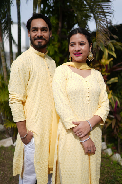 Festive Lemon Sequined Couple Outfit