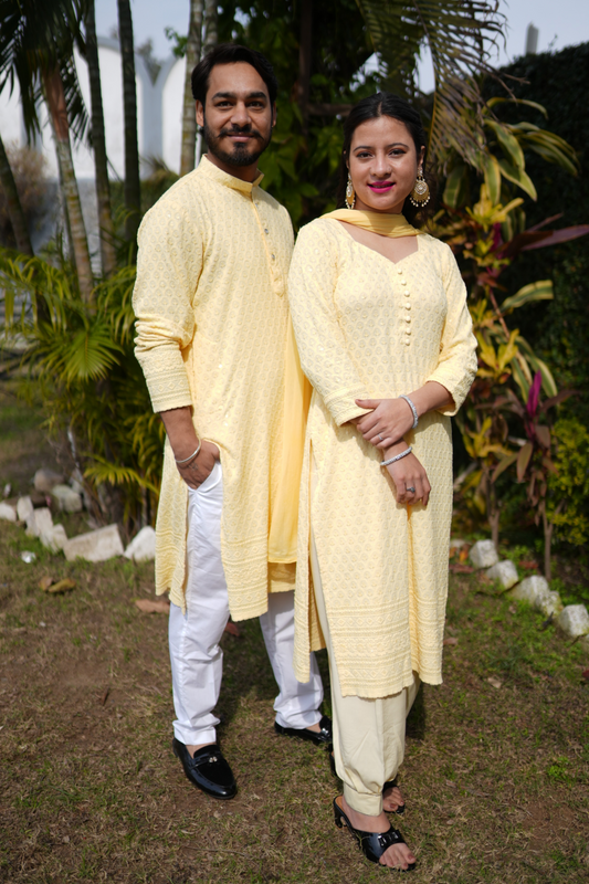 Festive Lemon Sequined Couple Outfit